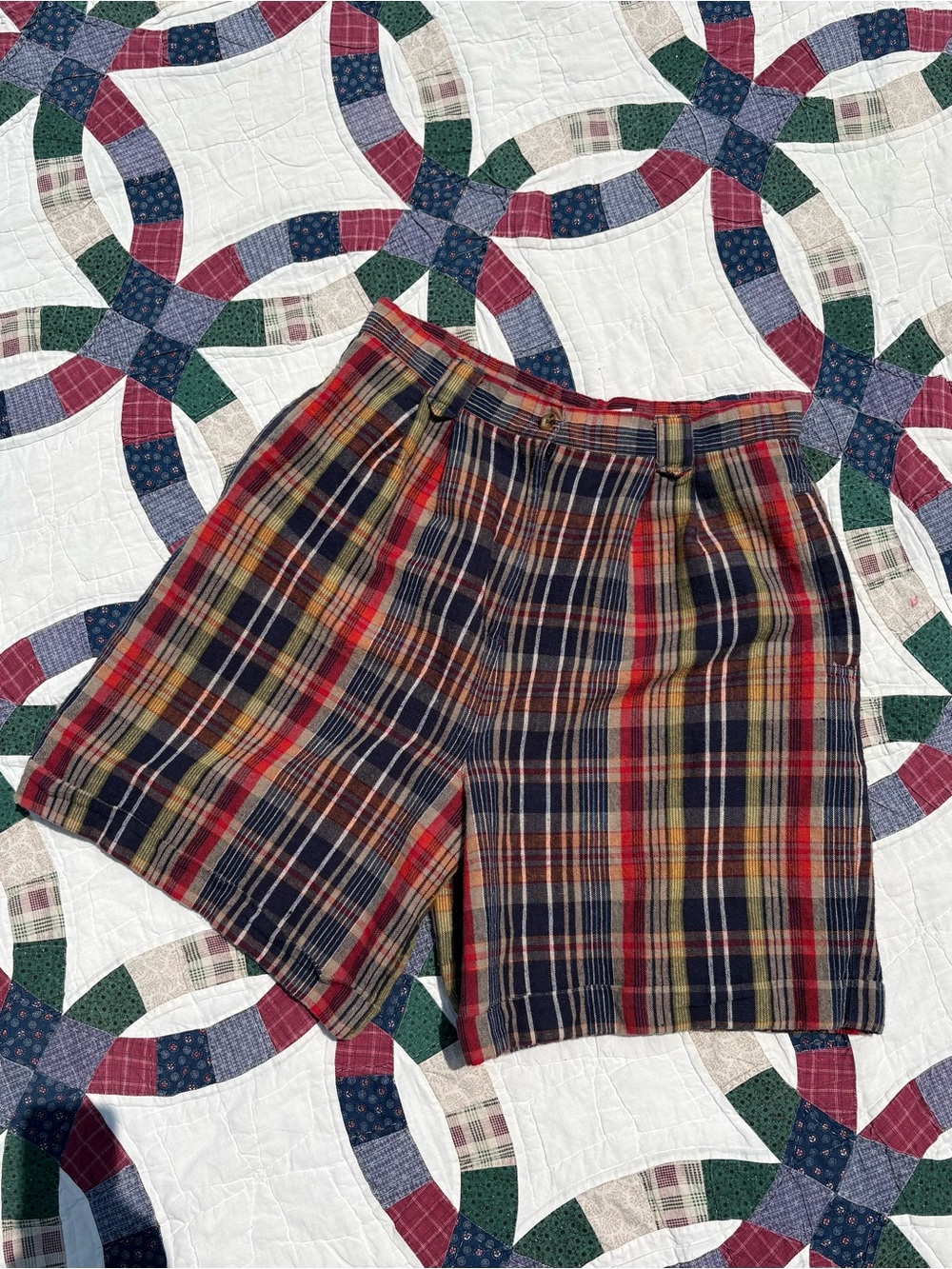 Vintage Plaid High Waist Shorts in Red, Navy, Yellow